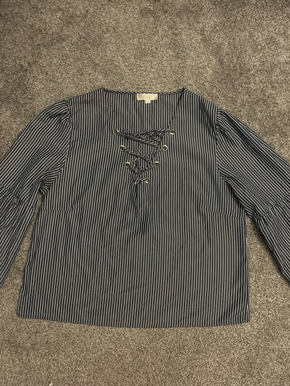 Diva Navy and White Lace-Up Striped Long Sleeve Top